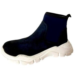 NEW Clary’s neoprene & suede stretch high top chunky sneaker boots